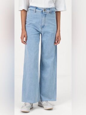 Rip Curl Holiday high waist wide leg jeans light blue raw hem 28